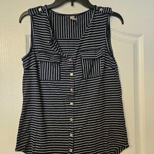 PerSeption Concept Blue and White striped Sleeveless Blouse Size Small